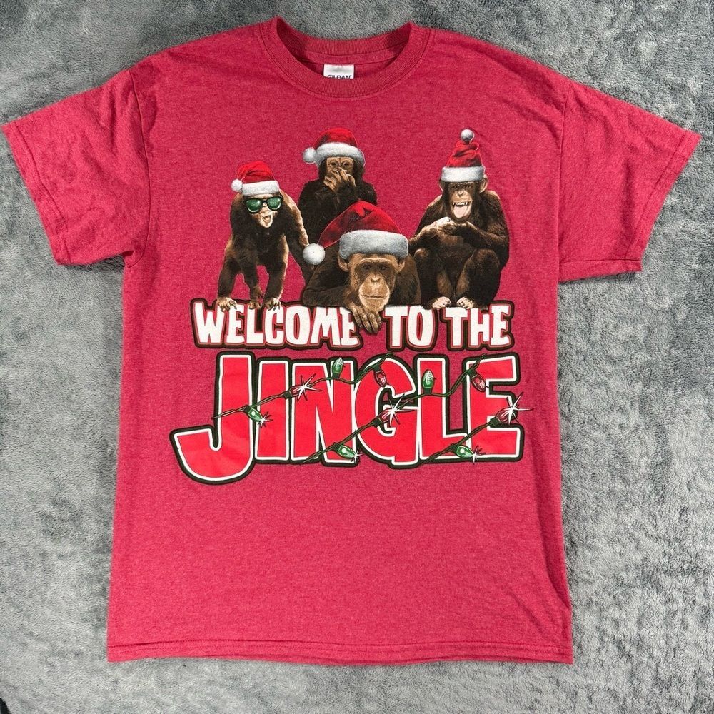 Welcome to the Jingle Chimpanzee Santa Hat Holiday Tee Ape Festive Party Funny‎